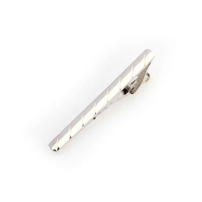 Grooved Tie Bar Repeating Twists Silver Toned Men Tie Clip Image 1