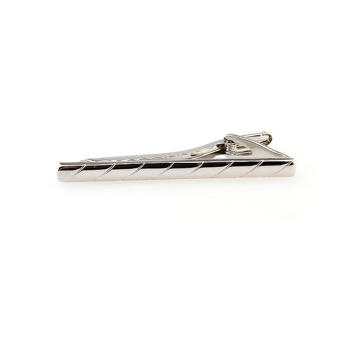 Grooved Tie Bar Repeating Twists Silver Toned Men Tie Clip Image 4