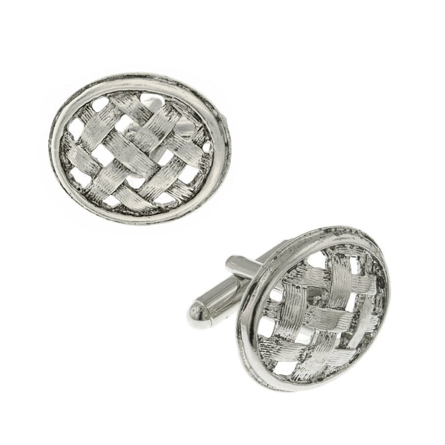 Lattice Weave Cufflinks Embossed Silver Tone Antique Oval Classic Wedding Cuff Links Open Oval Woven Gifts for Dad Image 1