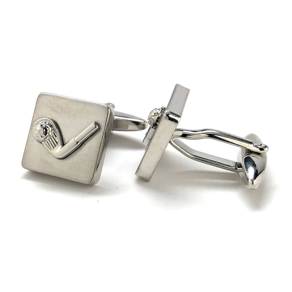 Square Golf Club Cufflinks Matt Finish Shinny Club Silver Tone Golf Sport Cool Fun Tournament Cuff Links Comes Gift Box Image 2