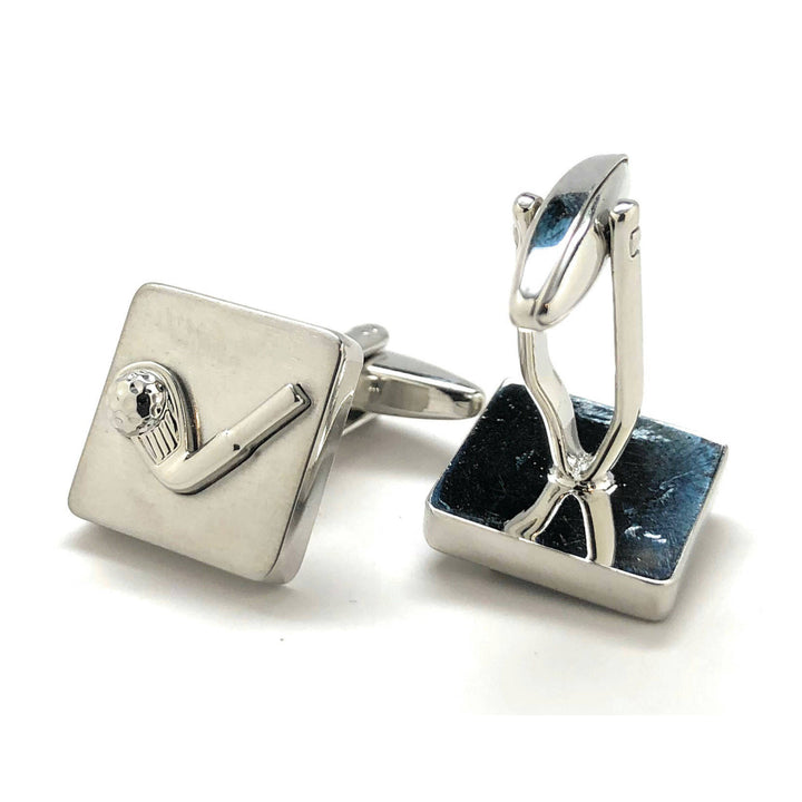 Square Golf Club Cufflinks Matt Finish Shinny Club Silver Tone Golf Sport Cool Fun Tournament Cuff Links Comes Gift Box Image 3