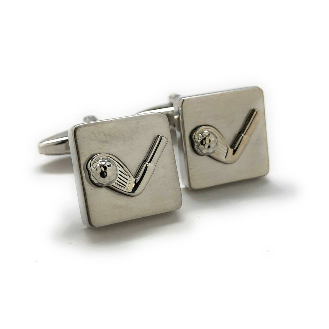 Square Golf Club Cufflinks Matt Finish Shinny Club Silver Tone Golf Sport Cool Fun Tournament Cuff Links Comes Gift Box Image 4