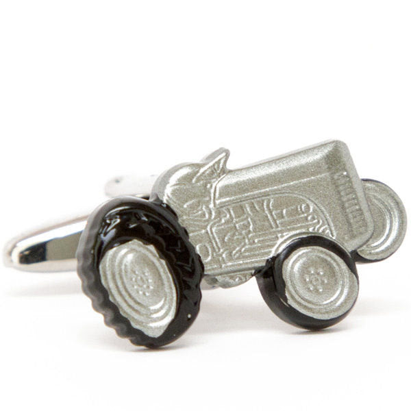 Farm Tractor Cufflinks Old-School Silver Tone Cuff Links Image 1