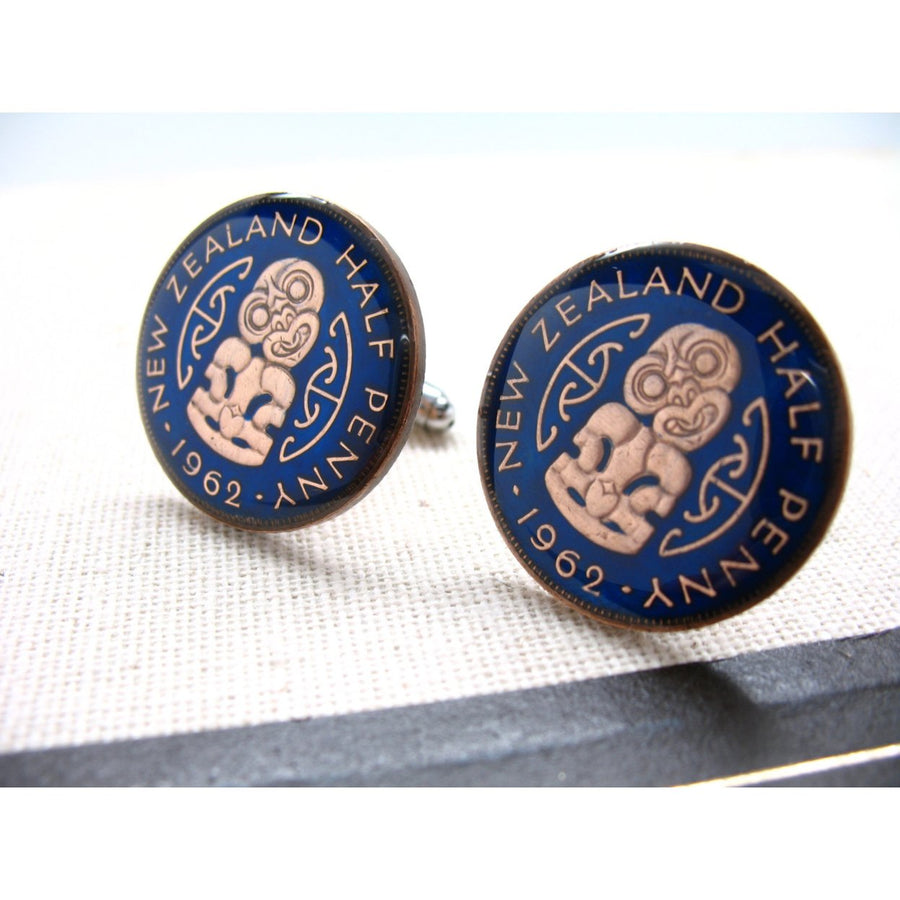 Enamel Cufflinks Zealand Tribal Pacific Australia Cuff Links Native Island Half Penny Enamel Coin Jewelry Currency Image 1