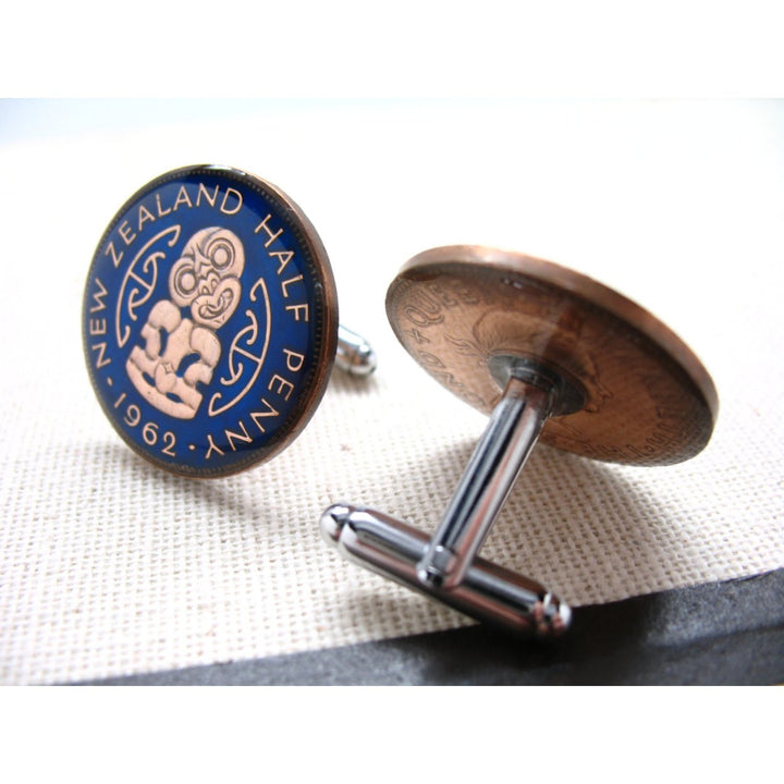 Enamel Cufflinks Zealand Tribal Pacific Australia Cuff Links Native Island Half Penny Enamel Coin Jewelry Currency Image 2