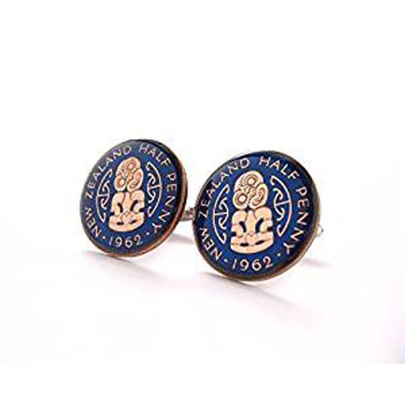 Enamel Cufflinks Zealand Tribal Pacific Australia Cuff Links Native Island Half Penny Enamel Coin Jewelry Currency Image 3