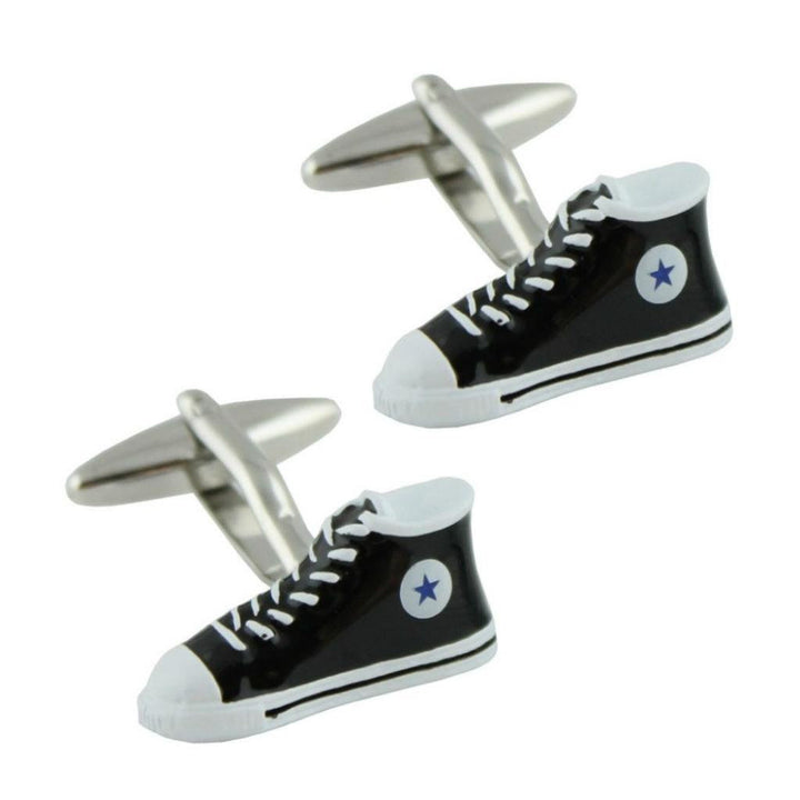 High Top Sneaker Cufflinks Black White Enamel Tennis Shoe 3D Cuff Links white elephant gifts Image 1