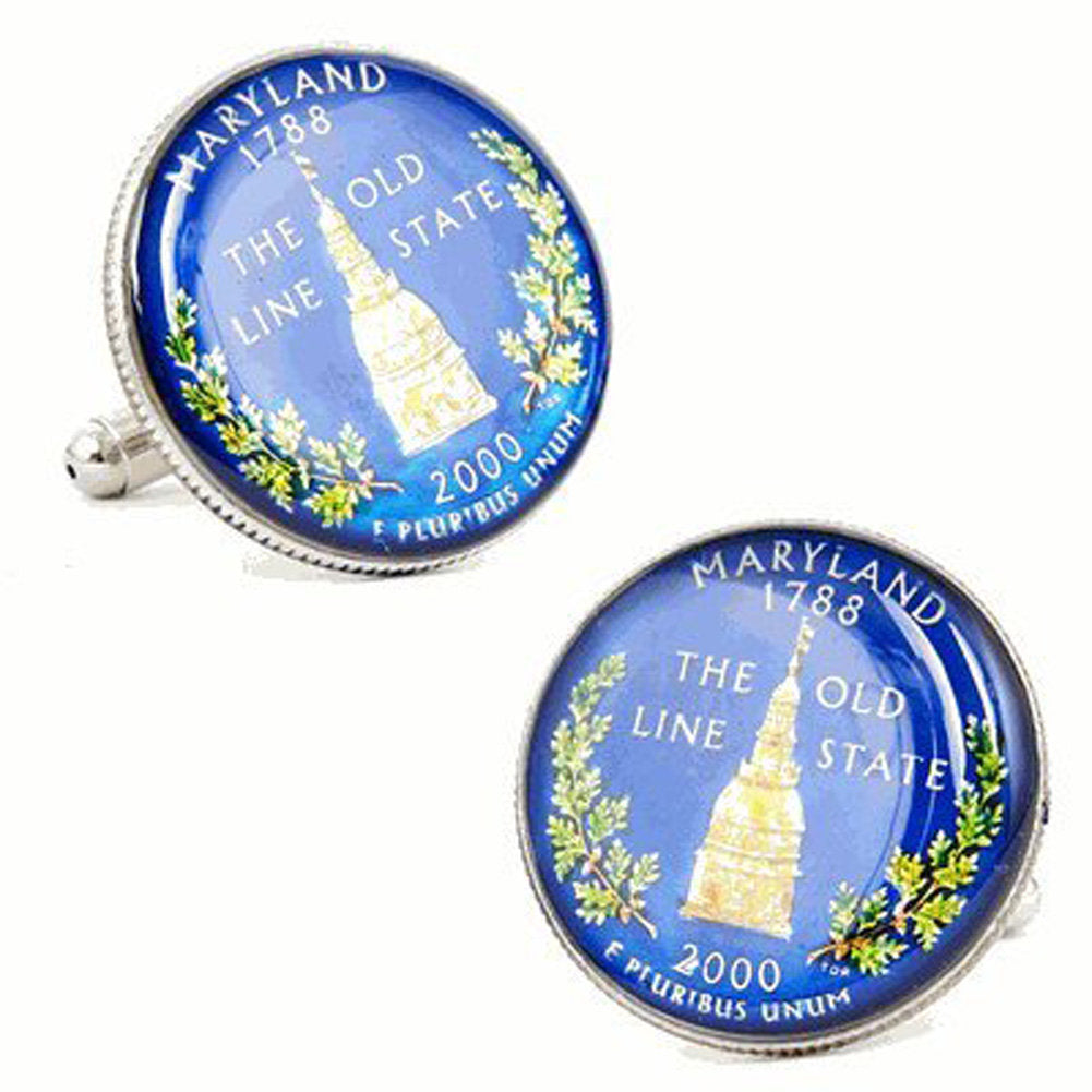 Enamel Cufflinks Hand Painted Maryland State Quarter Enamel Coin Jewelry Money Currency Finance Accountant Cuff Links Image 1