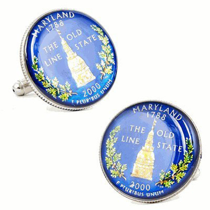 Enamel Cufflinks Hand Painted Maryland State Quarter Enamel Coin Jewelry Money Currency Finance Accountant Cuff Links Image 1