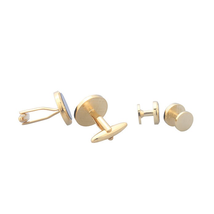 Gold Onyx Cufflinks with Matching Shirt Studs Silver with Cuff Links Shirt 4 Studs Comes with Gift Box Image 3