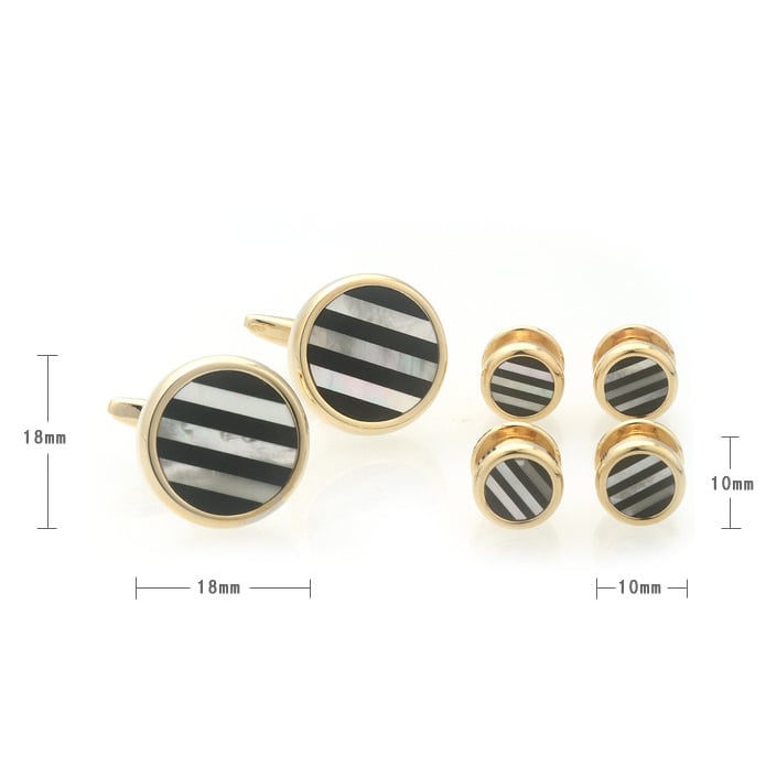 Gold Mother of Pearl Onyx Stripe Cufflinks with Matching 4 Shirt Studs Silver with Cuff Links Shirt Studs Comes with Image 3