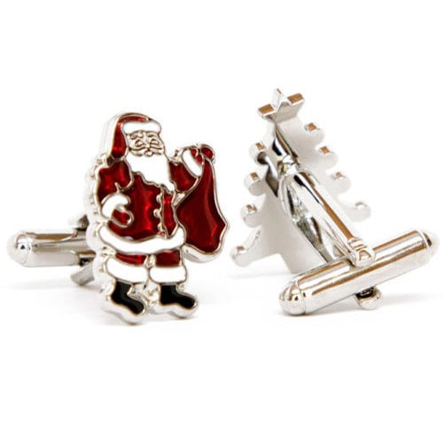 Christmas Cufflinks Tree and Santa Claus Winter Presents Cufflinks Holidays Party Cufflinks Cuff Links Image 1