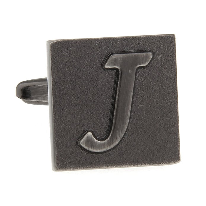 J Initial Cuff Links Mens Cufflinks Gunmetal Square 3-D Letter Vintage English Letters Personalized Wedding Bride Father Image 4