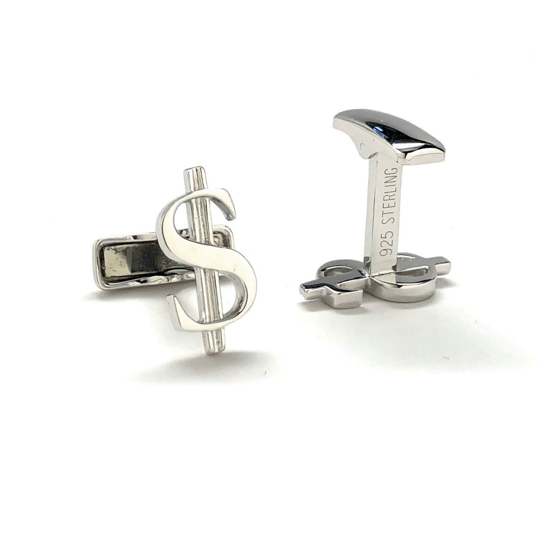 Sterling Silver Dollar Sign Financial Greenbacks Bankers Stock Broker Cuff Links Cufflinks Image 3