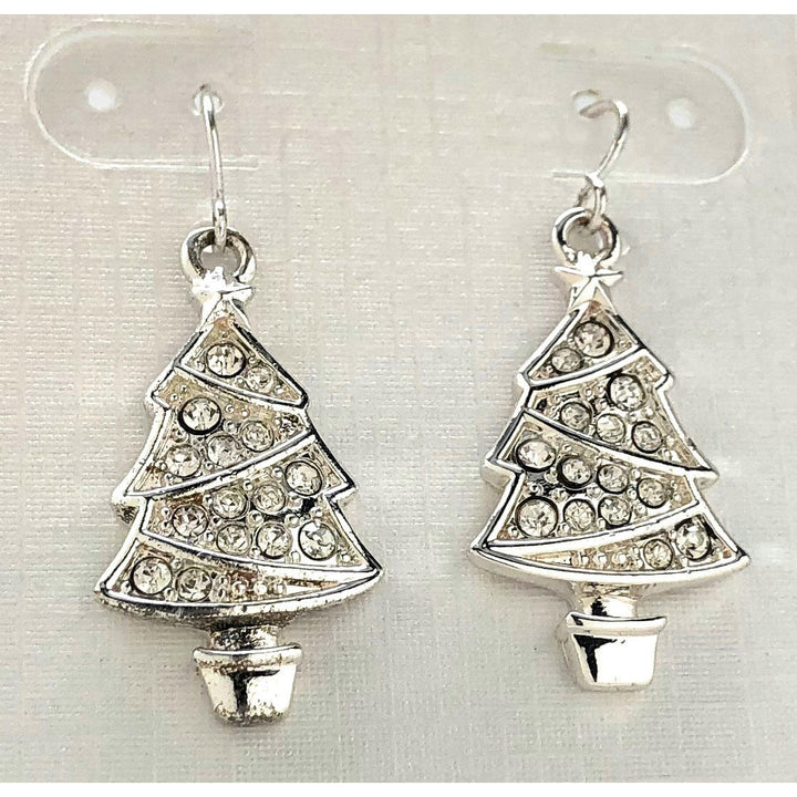Christmas Tree Earrings Sparkling Crystal Holiday Silver Crystals Drop Dangle Earrings Christmas Gift Party Jewelry Image 1