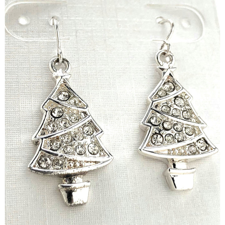 Christmas Tree Earrings Sparkling Crystal Holiday Silver Crystals Drop Dangle Earrings Christmas Gift Party Jewelry Image 3