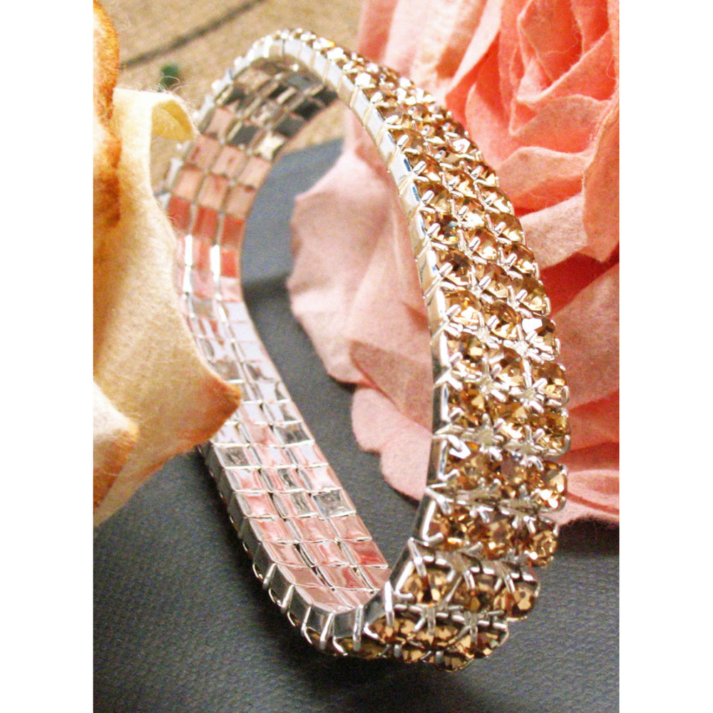 Amber Stretch Bracelet Sparkling Crystales Silver Toned Tennis Bracelet Image 2