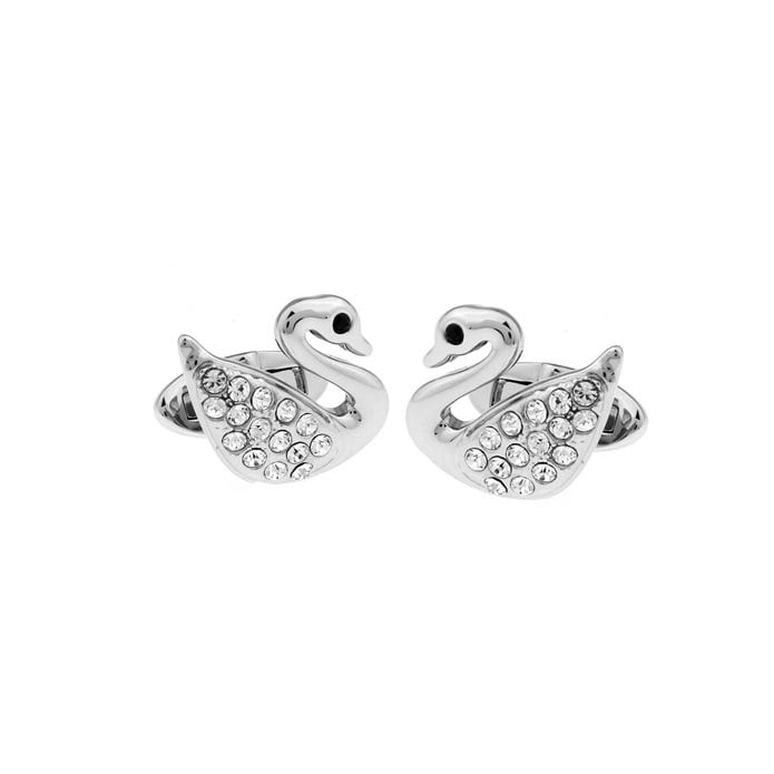 Swan Cufflinks Swarovsky Crystals Silver Toned Cuff Links Image 1