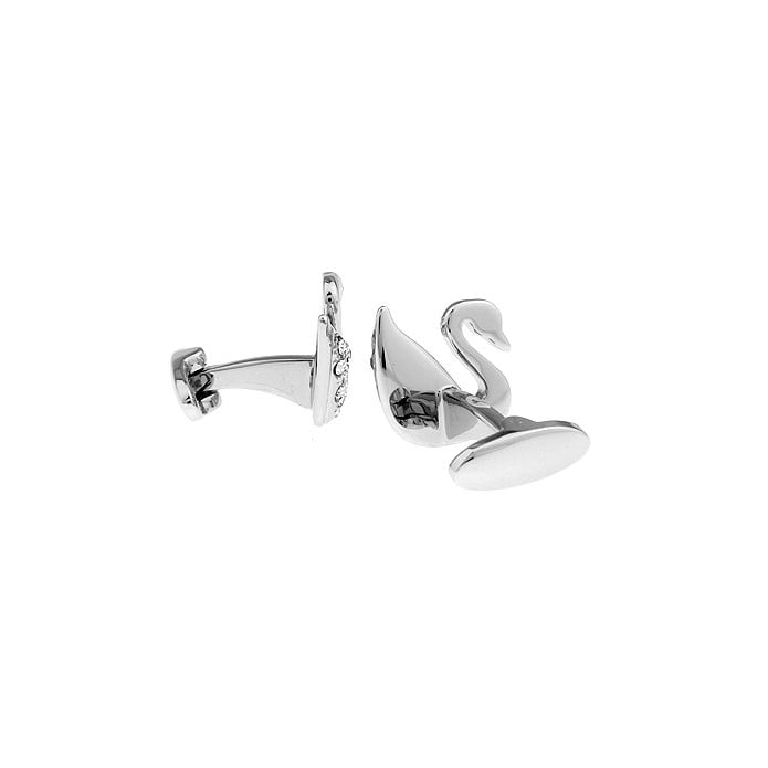 Swan Cufflinks Swarovsky Crystals Silver Toned Cuff Links Image 3