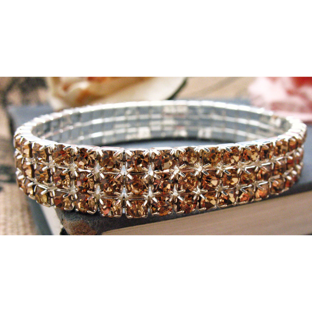 Amber Stretch Bracelet Sparkling Crystales Silver Toned Tennis Bracelet Image 3