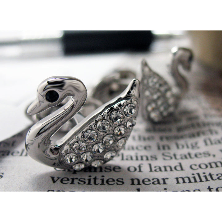 Swan Cufflinks Swarovsky Crystals Silver Toned Cuff Links Image 4