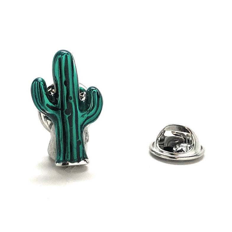 Green Enamel Catuts Lapel Pin Silver Tone Enamel Pin Desert Image 1