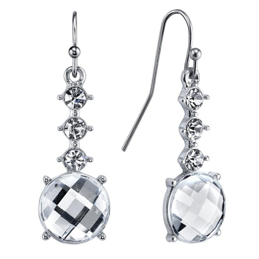 Silver Crystal Drop Earrings Dangle Gem Round Faceted Stone Jewelry Silk Road Collection Image 1