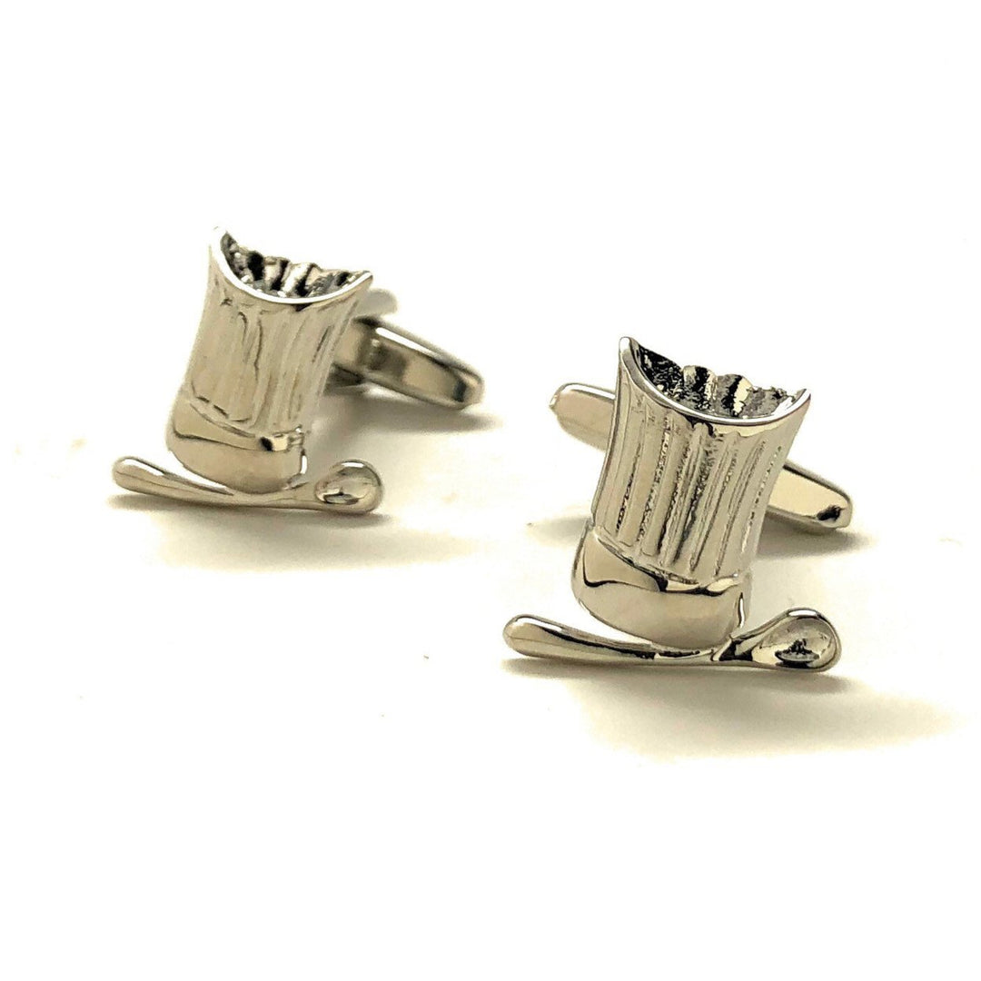 Chefs Hat and Spoon Cufflinks Bakers shinning Silver Tone Cuff Links Image 1