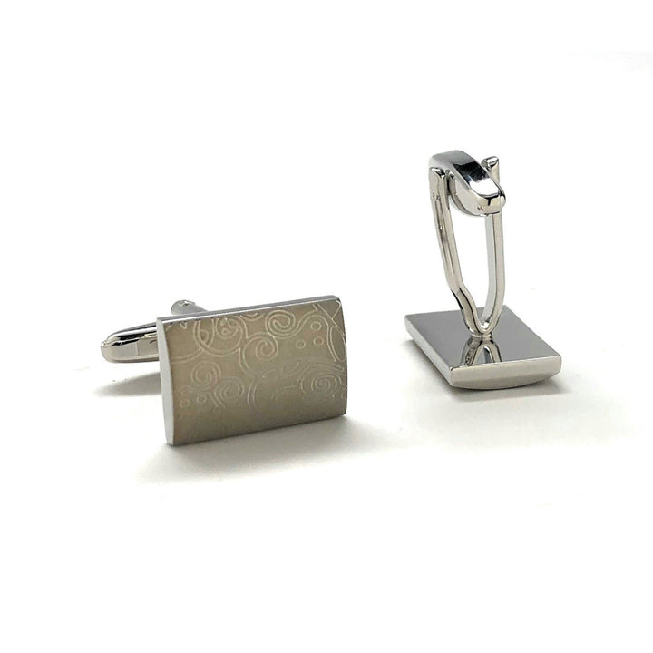 Flower Brush Design Cufflinks Power Style Shoney and Matt Silver Cuff Links Comes with Gift Box Image 3