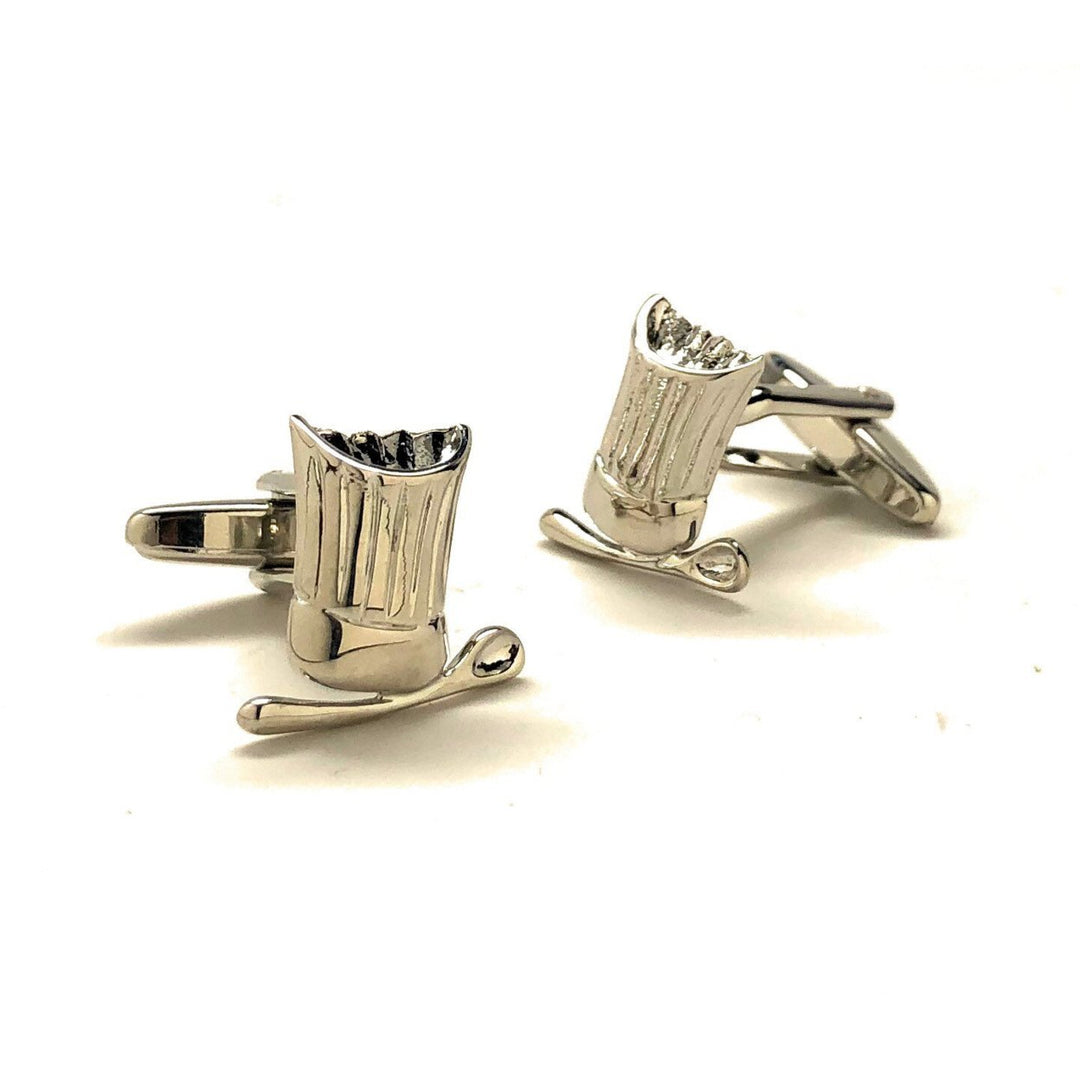 Chefs Hat and Spoon Cufflinks Bakers shinning Silver Tone Cuff Links Image 2