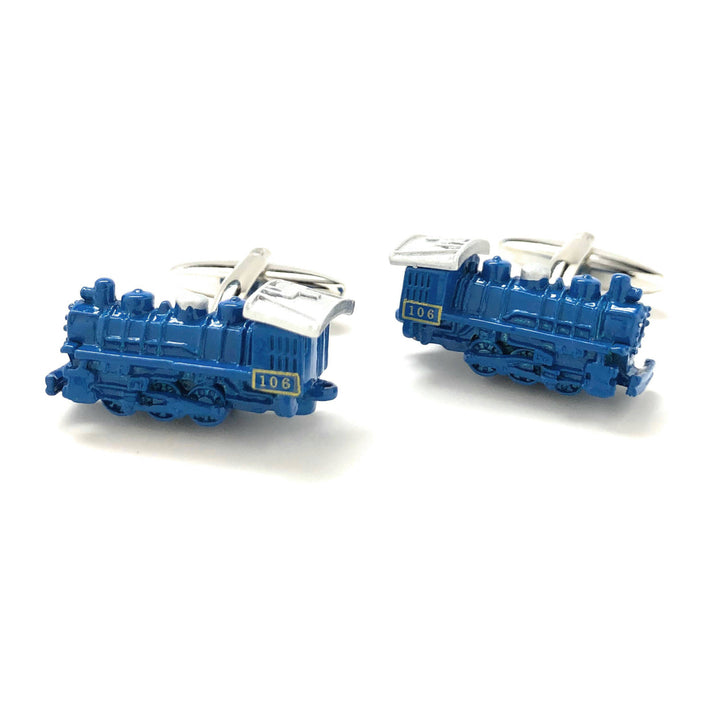 Blue and Silver Line Locomotive Train Cufflinks Railroad Transportation Steam Engine 3-D Details Cool Fun Cuff Links Image 4