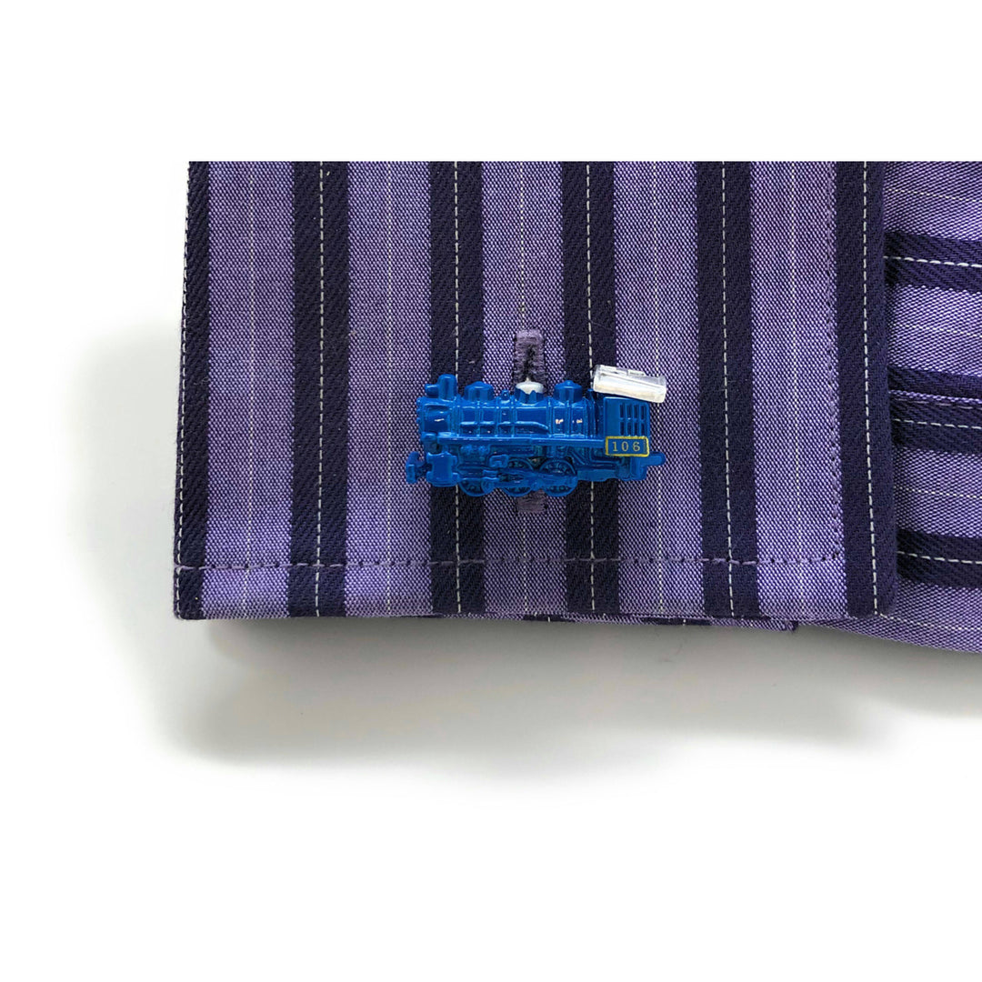 Blue and Silver Line Locomotive Train Cufflinks Railroad Transportation Steam Engine 3-D Details Cool Fun Cuff Links Image 4