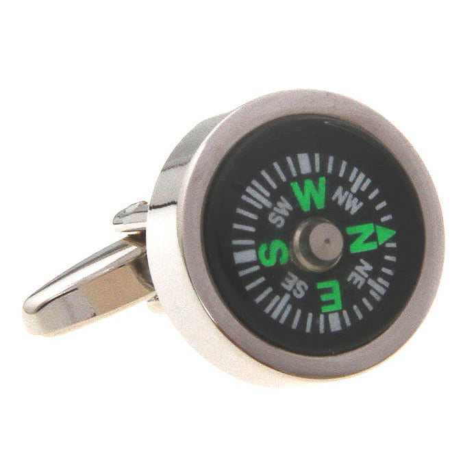 Compass Cufflinks Compass Cufflinks Silver toned Really Work Spinning Compass Camping Cuff Links Image 1