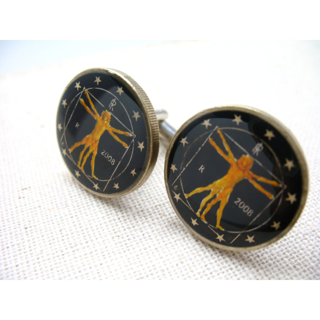 Enamel Cufflinks Italy Black Italian Art Leonardo Hand Painted Enamel Coin Jewelry Cuff Links Enameled Coin Comes with Image 1