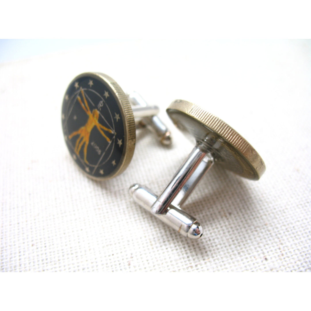 Enamel Cufflinks Italy Black Italian Art Leonardo Hand Painted Enamel Coin Jewelry Cuff Links Enameled Coin Comes with Image 2