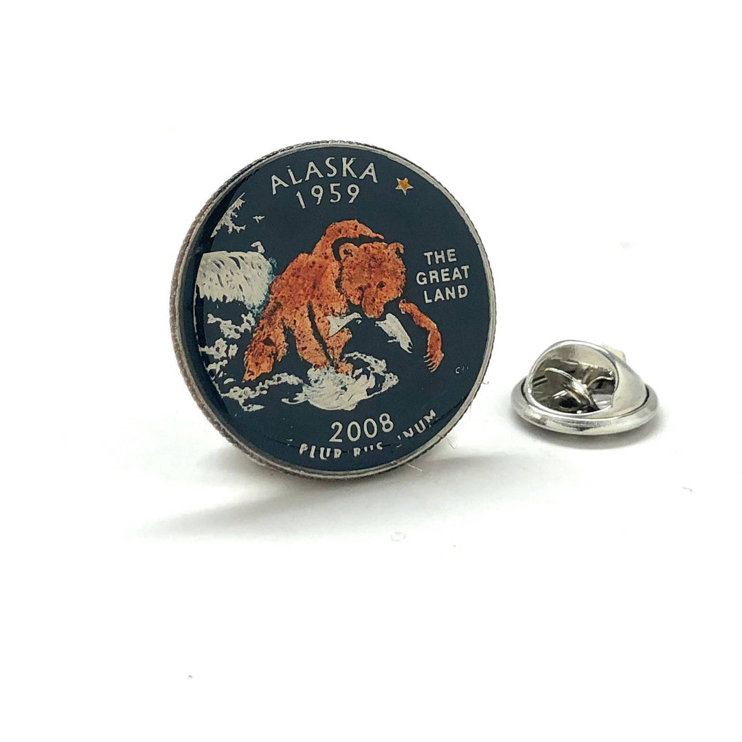 Enamel Pin Hand Painted Alaska State Quarter Enamel Coin Lapel Pin Tie Tack Travel Souvenir Coins Keepsakes Cool Fun Image 1