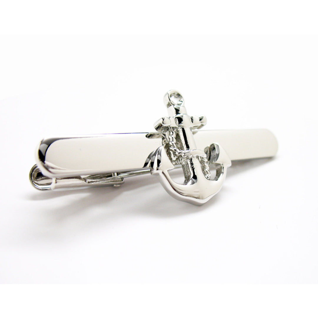 Silver Tone Anchor Boat Ocean Tie Clip Image 1