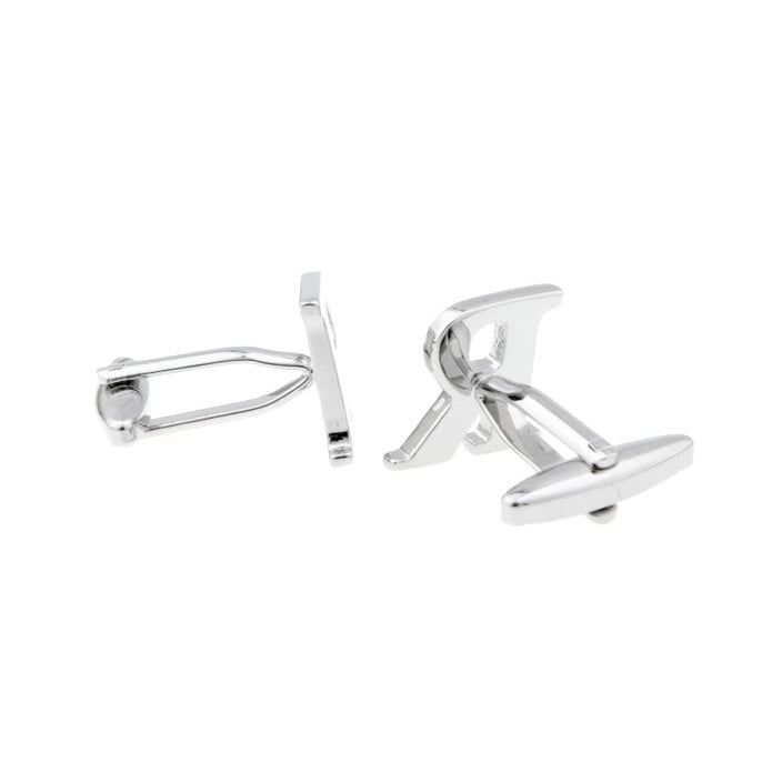 Classic "R" Cufflinks Silver Tone Initial Alaphabet Cut Letters R Cuff Links Groom Father Bride Wedding Anniversary Image 2