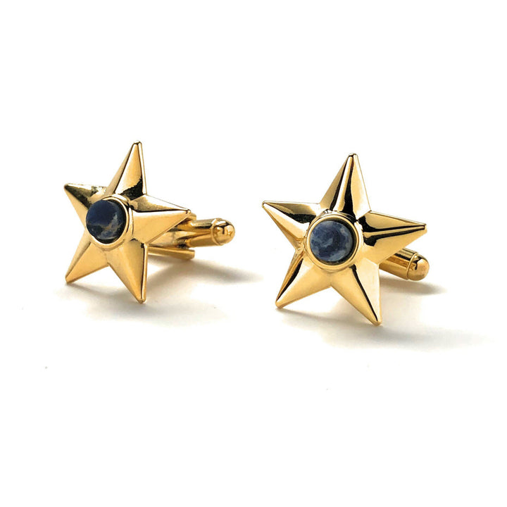 Sodalite Star Cufflinks Gold Tone Blue Lapis Cuff Links Image 1