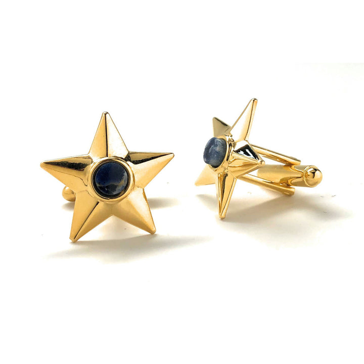 Sodalite Star Cufflinks Gold Tone Blue Lapis Cuff Links Image 2