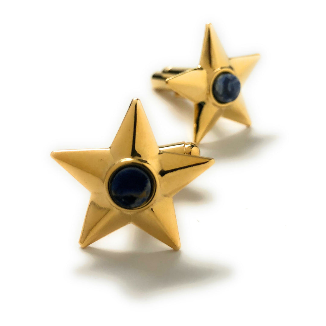 Sodalite Star Cufflinks Gold Tone Blue Lapis Cuff Links Image 3