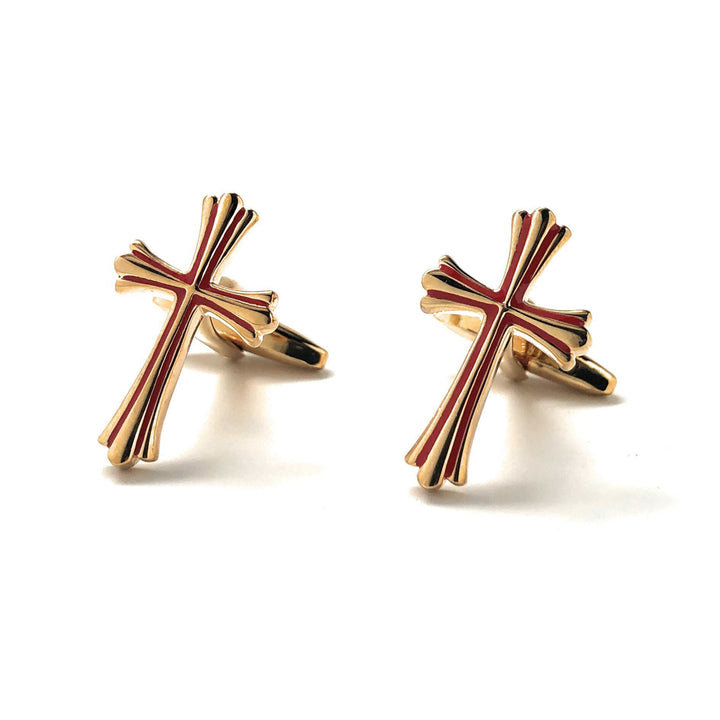 Gold Cross Cufflinks with Red Enamel Accent Cross Cufflinks Cuff Links Black Friday Sale Cyber Monday On Sale Image 4