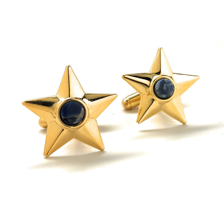 Sodalite Star Cufflinks Gold Tone Blue Lapis Cuff Links Image 4