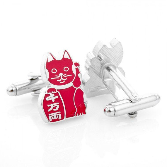 Red Japanese Cat Cufflinks Lucky Cat Bring Health to Owner Cufflinks Cuffs Image 3