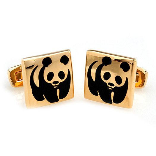 Gold Panda Cufflinks Gold Walking Panda Bear Cufflinks Whale Tail Backing Cufflinks Cuff Links Animal Jewelry Bear Stuff Image 2