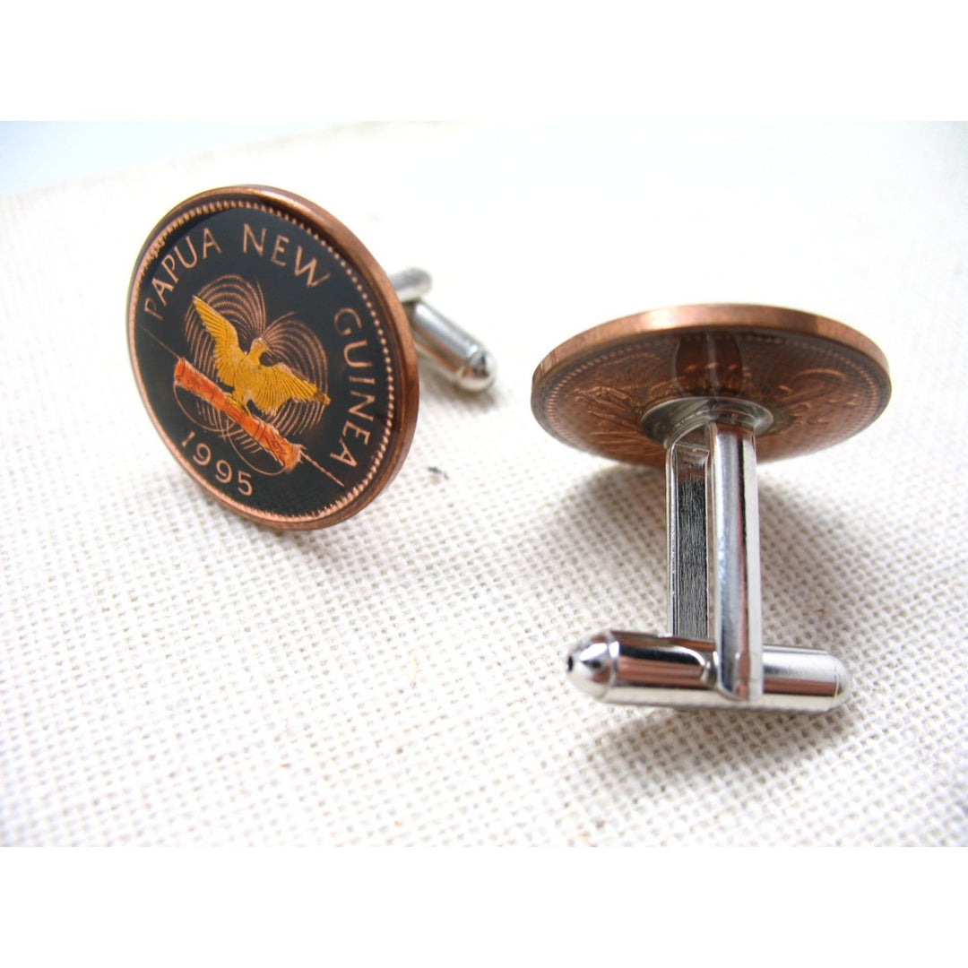 Enamel Cufflinks Hand Painted Guinea Enamel Coin Jewelry Bird Cuff Links Pacific Papua Melanesia Keepsake Travel Rare Image 2