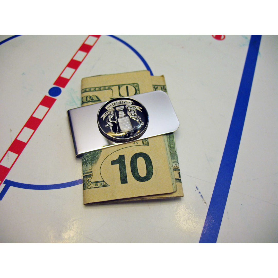 Silver Tone Money Clip Hand Painted Black Enamel 2017 Royal Canadian Mint 125 Yr Anniversary Celebrating Stanley Cup Image 1