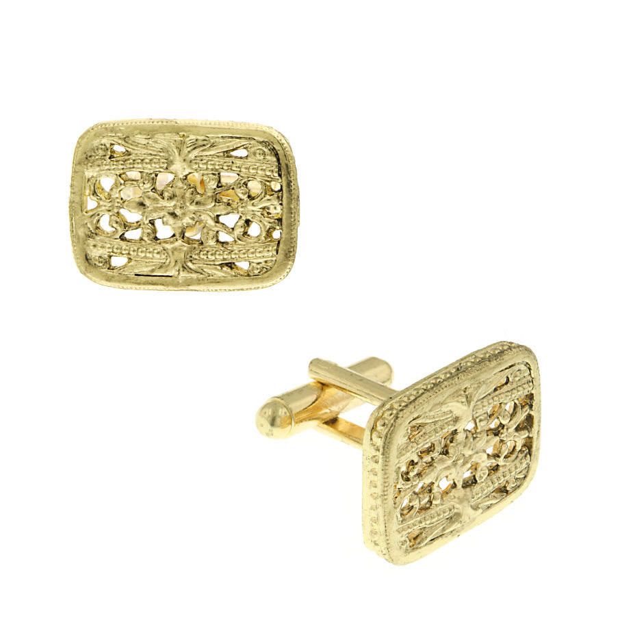 Embossed Square Filigree Cufflinks Gold Tone Cuff Links Image 1