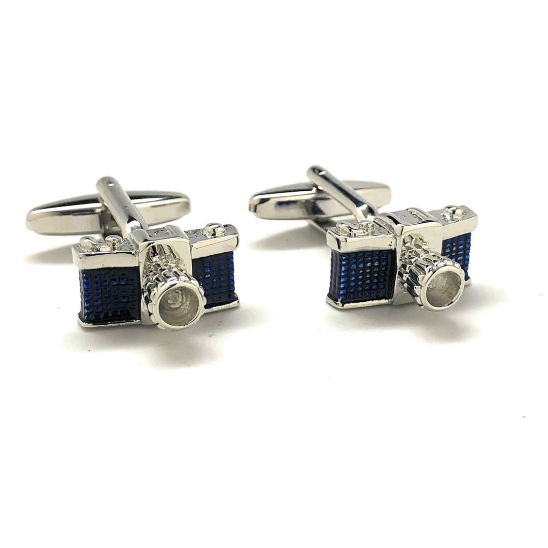 Silver Tone Blue Enamel Camera Cufflinks Retro 35mm Retro Old School Photography Picture Hobby Photographer 3D Design Image 4