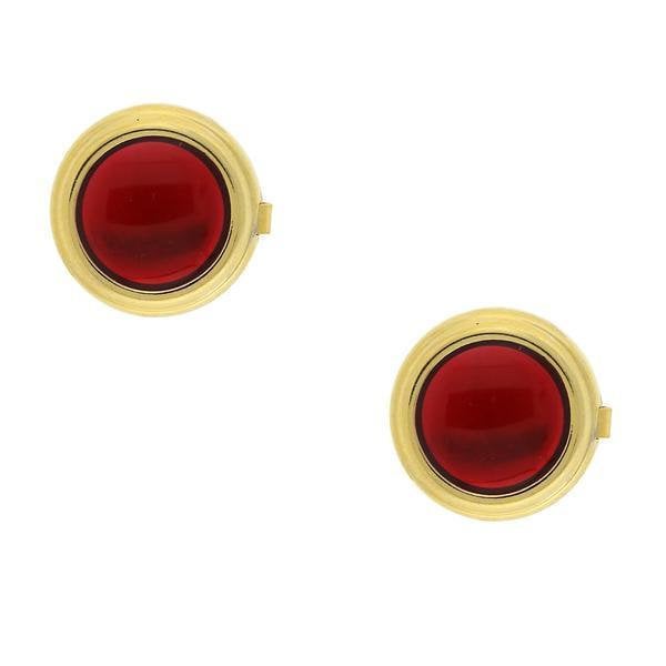 Faux Cufflinks Gold Framed Ruby Red Stone Round Button Covers Beautiful Gift Image 1